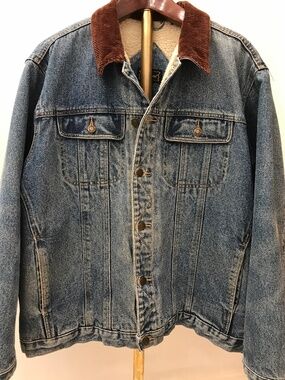 VTG 90S HIGH NOON DENIM SHERPA LINED TRUCKER JACKET CORDUROY COLLAR XL